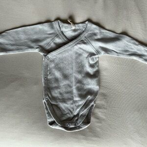 Quincy Mae Gray Pointelle Bodysuit One Piece with Kimono Style